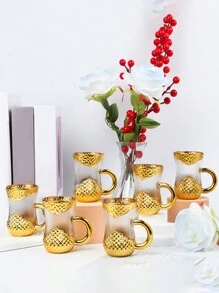 12件組金色玻璃茶杯套組，金色茶杯，可愛迷你咖啡杯，復古歐式風格/紅茶杯、水杯、牛奶杯，適用於飯店、餐廳、居家、萬聖節、聖誕節、新年、婚禮、派對活動等 (6個咖啡杯 + 6個咖啡匙) - 彩色 - 查看 4