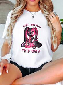 Rabbit Print Women's T-Shirt, Summer Women's Fashion, Casual, Comfortable, Soft, Sports Fitness, Daily Outdoor, Breathable Round Neck Short Sleeve T-Shirt