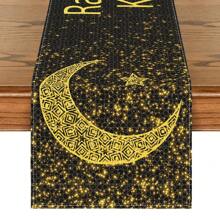1 pieza Camino de mesa con estampado de luna, estrellas y flores, decoración para fiestas, regalos, casa de campo, lavable para uso interior y exterior, para mesa rectangular o redonda, decoración de cena - Ramadán C - Ver 3