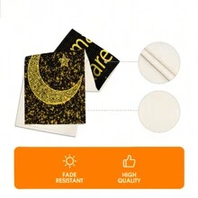1 pieza Camino de mesa con estampado de luna, estrellas y flores, decoración para fiestas, regalos, casa de campo, lavable para uso interior y exterior, para mesa rectangular o redonda, decoración de cena - Ramadán C - Ver 6