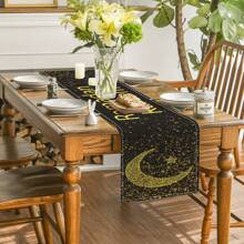1 pieza Camino de mesa con estampado de luna, estrellas y flores, decoración para fiestas, regalos, casa de campo, lavable para uso interior y exterior, para mesa rectangular o redonda, decoración de cena - Ramadán C - Ver 5