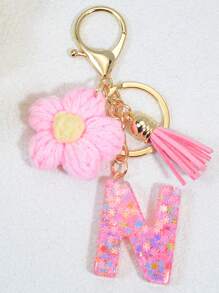 1pc English Letter Keychain, Charm Key Chain With Butterfly Tassel Decor, Popular In Europe And America Gift Souvenir Car Accessories Bag Charm Backpack For School