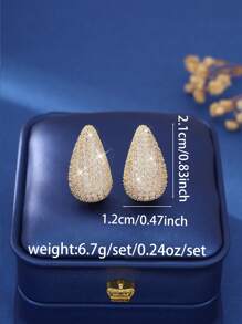 1 Pair Elegant Gold Teardrop Design Earrings, Fully Paved With Zirconia Copper, Suitable For Party Wear And Gift For Mother's Day