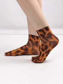 2 Pairs Women's 50D Opaque Leopard Print Short Stockings - Multicolor - View 3