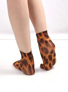 2 Pairs Women's 50D Opaque Leopard Print Short Stockings - Multicolor - View 2