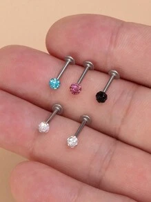 5pcs Crystal Ball Shape Lip/Ear Studs, Shiny Cute Rhinestone Ball Stainless Steel Piercing Body Jewelry - Multicolor - View 14