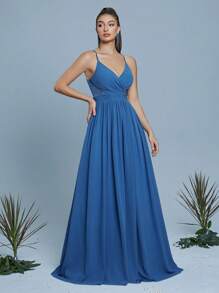 Vestido de dama de honor con diseño de encaje en unicolor, estilo halter y espalda descubierta