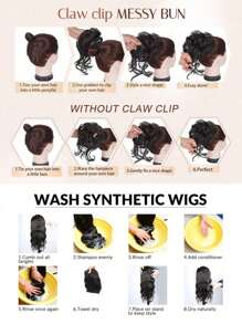 Chignon synthétique en désordre avec pince à cheveux. Rallonges de queue de cheval bouclée et ondulée. Accessoires pour chouchou et chignon pour femmes. Pièce de chignon en désordre synthétique avec pince à cheveux. Chignons ébouriffés, rallonges de cheveux bouclés et faux chignons pour femmes