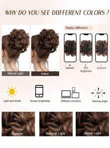 Chignon synthétique en désordre avec pince à cheveux. Rallonges de queue de cheval bouclée et ondulée. Accessoires pour chouchou et chignon pour femmes. Pièce de chignon en désordre synthétique avec pince à cheveux. Chignons ébouriffés, rallonges de cheveux bouclés et faux chignons pour femmes