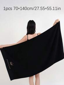 QIBHI 1pc Embroidered Love Themed Towel Or Bath Towel, Valentine's Day Gift, Couples Matching Party Towel/Bath Towel, Wedding Decor Bath Towel Sheet - Black - View 7