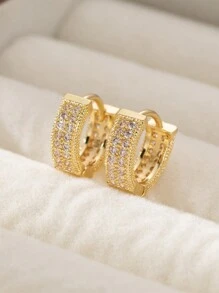 2 piezas Pendientes aro de cristal rhinestone de estilo europeo y americano, pendientes de cobre personalizados, adecuados para hombres y mujeres