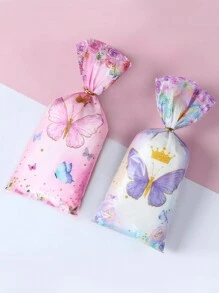 25 stuks roze paarse kroonvlindersnoepzakjes - Levendige verjaardagsfeestartikelen - Plastic koekjesverpakkingszak, geschikt voor bruidscadeaus, huwelijkscadeaus en verjaardagsfeestdecoratie