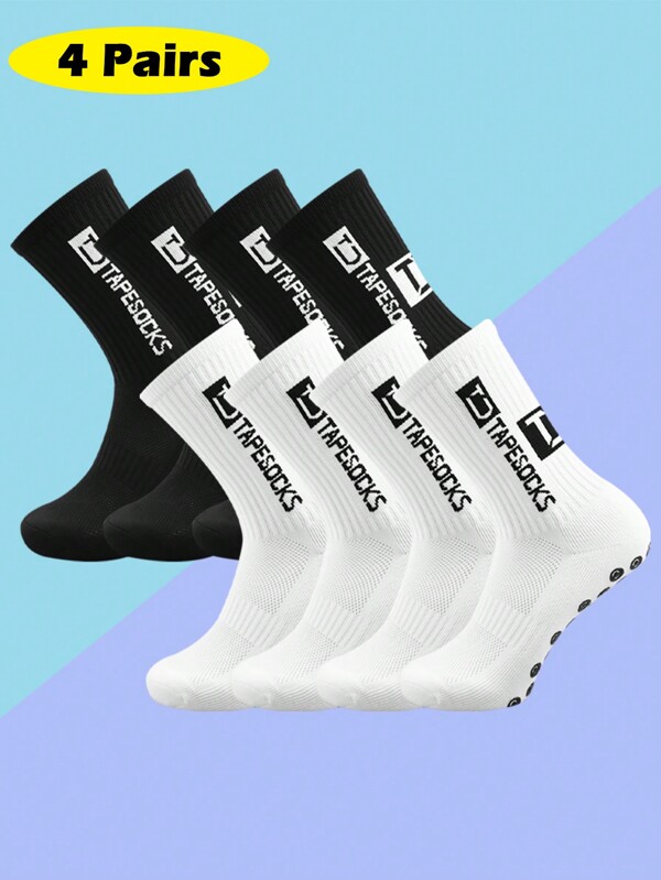 4/10 Pairs Men's Soccer Socks With Grip, Non Slip Anti Slip Athletic Socks With Cushion Pads For Football/Basketball/Hockey