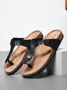 男女通用轻便沙滩拖鞋，穿脱方便的带软木鞋底的人字拖，休闲户外人字拖 - 黑色 - 查看 7