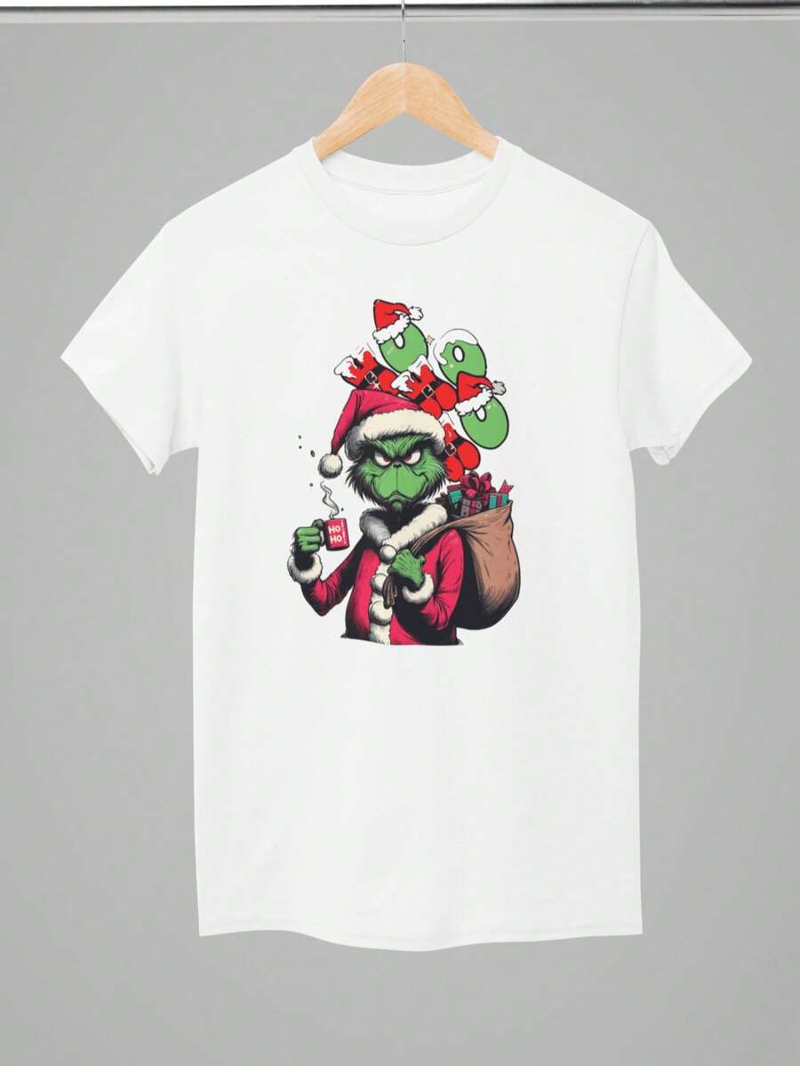100% Cotton Christmas GRINCHES Coffee Tree T-Shirt - White - View 1