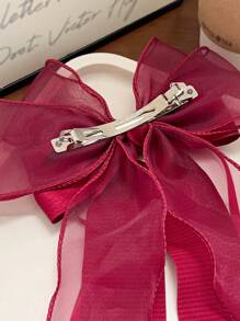 1个酒红色欧根纱超大蝴蝶结波浪丝带双层布夹，春季优雅柔软发饰，适合春季情人节、情人节、圣诞节等场合，蝴蝶结、可爱、女士服装、头饰、发饰 - 酒紅色 - 查看 5