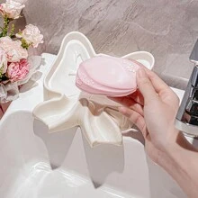 1 pezzo portasaponetta con fiocco, porta-sapone da bagno, non accumula acqua, senza bisogno di forare, vassoio per sapone creativo e carino