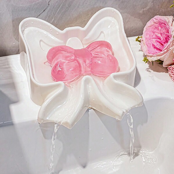 1 pezzo portasaponetta con fiocco, porta-sapone da bagno, non accumula acqua, senza bisogno di forare, vassoio per sapone creativo e carino