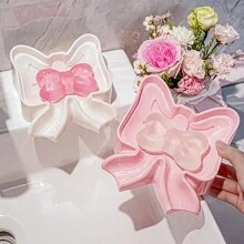 1 pezzo portasaponetta con fiocco, porta-sapone da bagno, non accumula acqua, senza bisogno di forare, vassoio per sapone creativo e carino