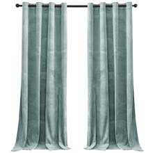 CYCMACO 2 Piece Velvet Indoor Curtains, Modern Bedroom Blackout Curtains With Eyelets, Cold Insulating Thermal Curtain For Living Room Lounge Children's Room - Xám xanh - Xem 1