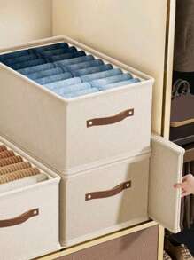 2 piezas Caja de almacenamiento plegable de tela oxford beige sin compartimentos para armario, organización de jeans y suéteres. Decoraciones, decoración de otoño, decoración de festivales, decoración de habitaciones, decoración del hogar, decoración de otoño, decoración de dormitorio, organizador, almacenamiento del hogar, camiseta blanca de mujer, pantalones negros de mujer, ropa de invierno de dama, vestido