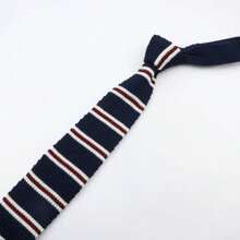 条纹针织领带针织衬衫领带加厚毛皮可调节柔软保暖男士领结男童西装配饰