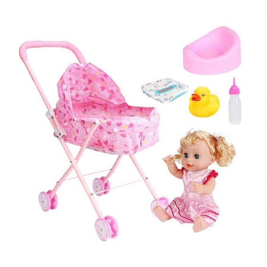 Carriola Con Accesorios y Muñeca - Corazones - Ver 1