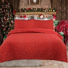 3PCS Holiday Christmas Blue Elk Comforter Bed Covers - Holiday Quilt SetBedspread Set With Deer Designed For Comfort And Decor Available Everyday