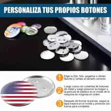 200 piezas de suministros para hacer botones de 25 mm, kit de piezas para hacer insignias de metal redondas para máquina de hacer botones con cubierta de metal, cubierta trasera con broche, película transparente - plata - Ver 6
