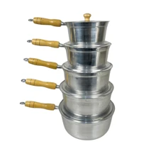 Set Of 5 Pots Casserole Polished Cast Aluminum With Wooden Handle - 灰色 - 查看 1