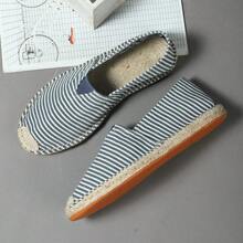 Striped Pattern Breathable Linen Sole Flat Shoes, Closed Toe Woven Fiber Linen Shoes Rubber Sole Canvas Shoes, Handmade Woven Vintage Stitched Fisherman Shoes, Breathable Woven Fiber Linen Shoes, Low-Top Shoes, Versatile Slouchy Shoes, Slip-On Casual Shoes, Loafers For Men & Women, Fitness Shoes, Wading Shoes, Minimalist Barefoot Shoes