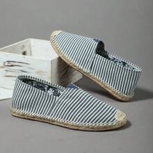 Striped Pattern Breathable Linen Sole Flat Shoes, Closed Toe Woven Fiber Linen Shoes Rubber Sole Canvas Shoes, Handmade Woven Vintage Stitched Fisherman Shoes, Breathable Woven Fiber Linen Shoes, Low-Top Shoes, Versatile Slouchy Shoes, Slip-On Casual Shoes, Loafers For Men & Women, Fitness Shoes, Wading Shoes, Minimalist Barefoot Shoes
