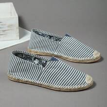 Striped Pattern Breathable Linen Sole Flat Shoes, Closed Toe Woven Fiber Linen Shoes Rubber Sole Canvas Shoes, Handmade Woven Vintage Stitched Fisherman Shoes, Breathable Woven Fiber Linen Shoes, Low-Top Shoes, Versatile Slouchy Shoes, Slip-On Casual Shoes, Loafers For Men & Women, Fitness Shoes, Wading Shoes, Minimalist Barefoot Shoes