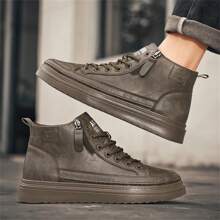 New Fashion Side Zipper High-Top Men Skateboard Shoes, Versatile Casual Sports Sneakers - Khaki - View 5