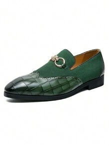 Vintage Men's Slip-On Loafers, Elegant Gentleman Oxfords With Buckle Decor, Faux Suede Patchwork, Non-Slip Durable Sole, Casual/Business/Formal Wear, Suitable For College, Graduation, Office, Party, Wedding, Spring/Summer/Autumn, Recommend Sizing Down