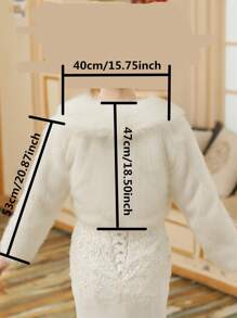 1 chiếc váy cưới dài tay cổ lông giả thanh lịch đa năng bán chạy nhất, khăn choàng chống gió cho tiệc cưới - Trắng - Xem 3