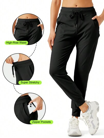 ZUTY Women's High Waist Tapered Slim Fit Sports Pants With Zipper Pockets, Suitable For Fitness & Casual Wear, Summer