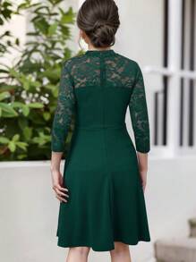 Tween Girl Elegant Lace Patchwork 3/4 Sleeve Party Dress