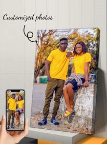 1pc Customized Canvas Print Photo Frame, Romantic Memento, Personalized Canvas Wall Art For Bathroom, Bedroom, Office, Living Room, Wall Decor, Perfect Gift For Friends & Family, Birthday, Print Your Baby/Family/Car/Couple/Portrait Photos, Suitable For Christmas, Wedding, Valentine's Day, Anniversary, Birthday, Party