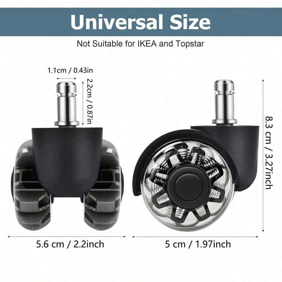 Chair Casters Office Chair Wheels (Set Of 5) - Universal 11x22mm Casters For Hardwood & Carpet, Quiet Roll, 700lb Capacity Rollerblade Wheels For Office Chairs
