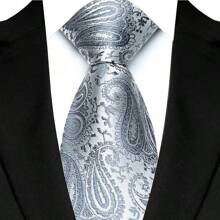 GOADAFOO Cravatta di lusso da uomo da 8 cm, colore grigio argento, con puntini, righe e tinta unita, cravatta damascata intessuta per uomo, sposo, affari, matrimonio e festa