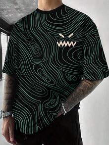 男士休闲图形线条印花短袖 T 恤 - 彩色 - 查看 1