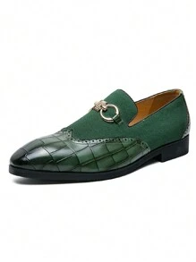 Vintage Men's Slip-On Loafers, Elegant Gentleman Oxfords With Buckle Decor, Faux Suede Patchwork, Non-Slip Durable Sole, Casual/Business/Formal Wear, Suitable For College, Graduation, Office, Party, Wedding, Spring/Summer/Autumn, Recommend Sizing Down