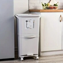 1pc Large Capacity Classified Trash Can, Multi-Tier Trash Can, Table Height Bin, Kitchen Household Rubbish Bin With Lid, Integrated Anti-Odor Dry & Wet Separation Classification Garbage Can, Kitchen Recycling Bin - White 49L - View 5