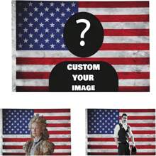 1面定制美国国旗 - 可添加您自己的图片和文字 - 人脸镂空 - 适用于生日、婚礼、万圣节、圣诞节、派对、父亲节、母亲节、情人节、复活节、家居装饰、周年纪念、毕业典礼、乔迁之喜、生日、沙发、床、汽车、茶室、卧室、客厅、室内外装饰 - 也可用于定制挂毯、花园旗、定制旗帜 - Retro America Flag - 查看 10