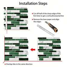 DEWOO 10 件 12*12 英寸云杉灰和孔雀绿果皮贴纸墙砖树脂防溅贴纸墙砖，防水、防潮且易于安装，可移除，用于浴室、洗手间粘性瓷砖的转移贴纸 - 綠色 - 查看 11