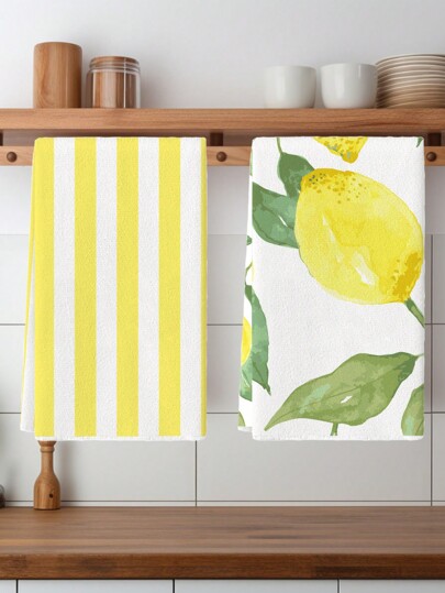 2pcs Dish Cloths, Lemon-Themed Microfiber Dish Towels, Super Absorbent Soft Quick-Drying Dish Cloth, For Baking, Cooking And Cleaning, For Home Kitchen And Restaurant, Kitchen Supplies