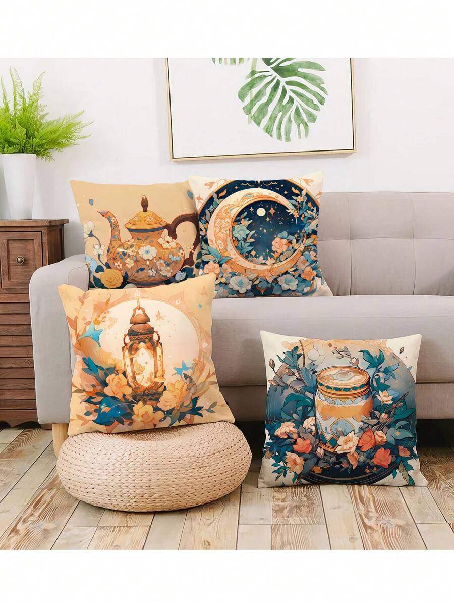4pcs Ramadan Series Polyester Plush Pillow Covers - Multicolor - View 1