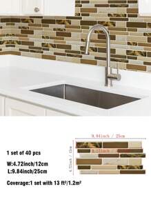 SUPSTICKER 1/25/40片装仿大理石纹理2D效果厨房防溅板贴纸，自粘式，深棕色大地色系，防水，加厚，易撕易贴，家居装饰壁纸，9.84x4.72英寸 - 彩色 - 查看 7