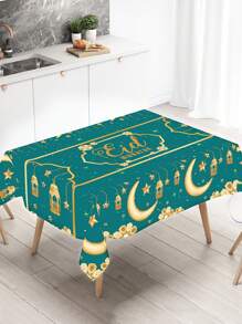 1 件装涤纶斋月开斋节穆派对桌布，带绿色和金色星星和月亮图案，斋月庆典斋月开斋节派对装饰用品，餐厅、家居斋月开斋节桌面装饰